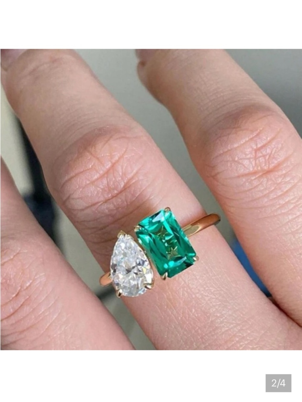 Gorgeous 14K Gold Double Stone Toi Et Moi Emerald Green Ring Mult. Sizes New